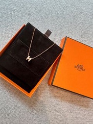 Hermes Mini Pop H necklace (marron glace, rose gold)