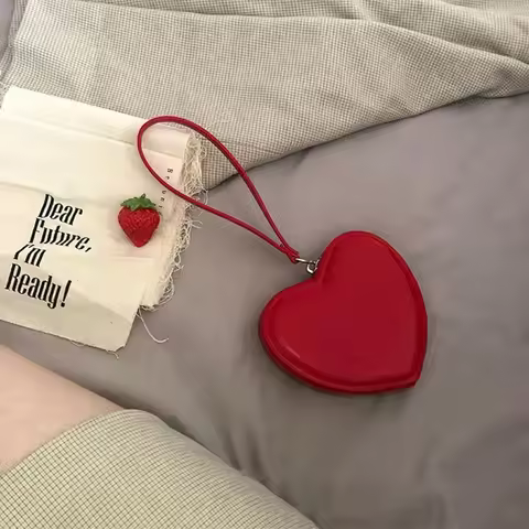 PU Love Bag, Girl's Heart, Cute PU Card Bag, Coin Bag, Girl's Versatile