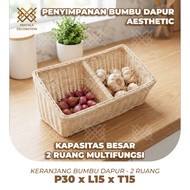 MERAH PRATALA 2-COMPANY AESTHETIC RATTAN KITCHEN SPICE RACK BASKET FOR ONIONS AND CHILI P30 X W15 X 