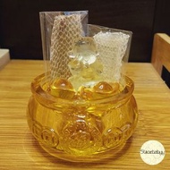 黃水晶財神配琉璃聚寶盆-風水擺設