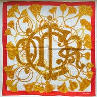 復古 Christian Dior 金色繩結流蘇圖騰 紅色手帕 CD Logo 絲巾