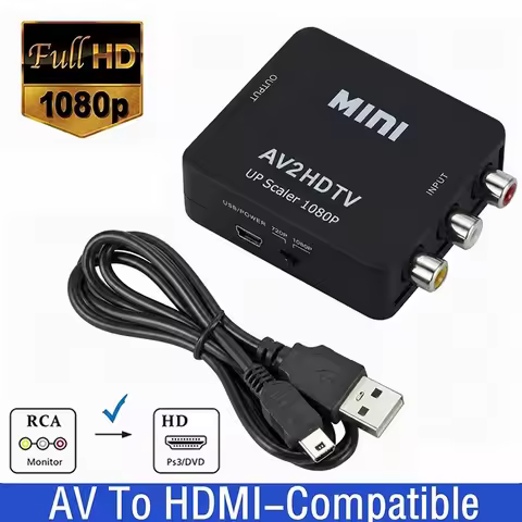 HDMI-compatible to AV Scaler Converter RCA Composite CVSB out Adapter 1080P Mini HDTV2AV HD Video Bo