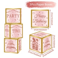 Pink Gold Birthday Paper Box Happy Birthday Party Decoration Adults 18th 30th 50th 60th Birthday Par