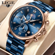 LIGE Watch for Man Quartz Sports Men Watch Waterproof Luminous Stainless Steel Chronograph Men's Wat