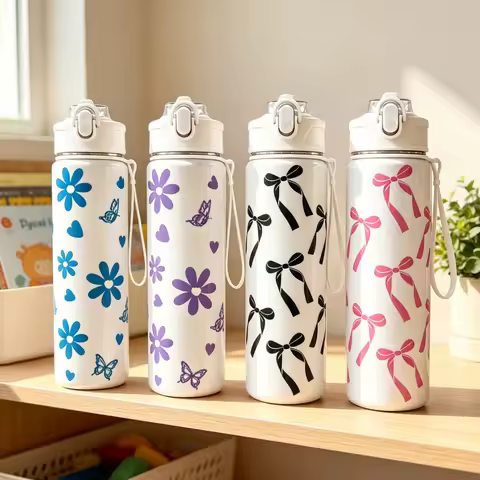 750ml Water Bottle Travel Sports Fitness Water Bottle with Carry Strap Straw Water Bottle Leak-Proof