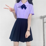 T Thai Middle School Student School Uniform Girl Lavender Shirt+Skirt Thai School Uniform jk Uniform