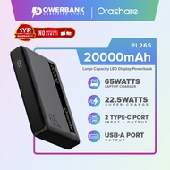 Orashare PL265 65W 20000MAH Powerbank Dual USB and Type C Output Rechargeable Laptop