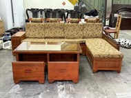 【非凡二手家具】樟木實木L型8.8尺茶几木沙發組*木製沙發*木沙發*沙發
