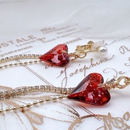 | 烈焰之心 | 炙熱的愛 絕版紅愛心 施華洛世奇水晶 過年 無痛耳