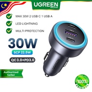 UGREEN 30W 3 Port Car Charger QC 22.5W PD 3.0 Fast Charging Type C Car Phone Charger iPhone 16 17 Pr