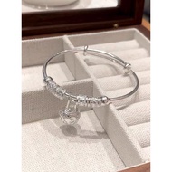 S999 Silver Bracelet Female Antique Palace Bell Plain Circle Bracelet Push-Pull Silver Bracelet Brac