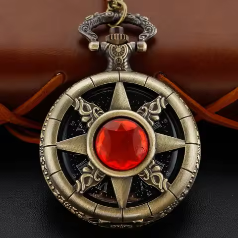 Chain Quartz Pocket Watch With Ruby Magic Seven Star Retro Men's and Women's Pendant Necklace Access