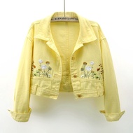2025 Spring Autumn New Style Fashion Embroidered Flower Long-Sleeved Denim Jacket Short Korean Versi
