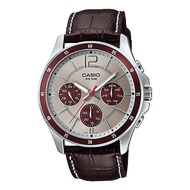 CASIO ORIGINAL - CASIO MTP-1374L-7A1VDF - MEN CT - KULIT - BROWN RED DIAL WHITE - MTP 1374L 7A1VDF C