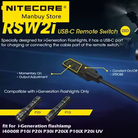 2026 Nitecore RSW2i Tactical Remote Switch USB Accessory For i-Generation Torch P10i P20i P30i P10iX