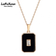 Lufuxuan Sterling Silver S925 Black Agate Geometric Pendant Simple And Versatile Girl Fashion Collarbone Chain Necklace