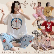 【MALLYN】Buggy Casual Short Sleese Long Pants Set Baju Tidur Perempuan