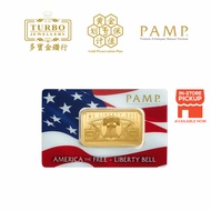 TURBO [1OZ] PAMP America the Free; Liberty Bell Gold Bar 9999Gold