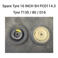 Spare Tyre 16 Inch 5H PCD114.3 ( T135/80 D16 ) For Toyota Estima Previa Camry Ipsum Noah Voxy Honda 