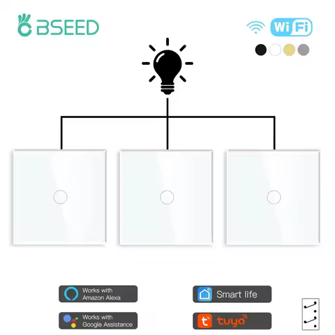 BSEED 1Gang 3way wifi Touch Switches Wall Switches For Stairs Tuya Smart Life Alexa App Control Blue