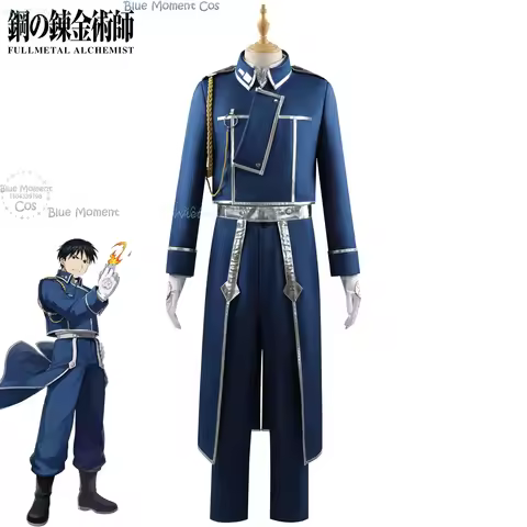 Full-Metal Anime Roy Mustang Riza Hawkeye Alchemis Cosplay Costume Battle Uniform Blue Suit Men Outf