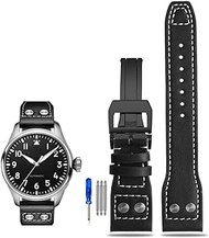GANYUU Rivet Leather Watch Strap For IWC Pilots Iw500916 Waterproof Sweat Proof Soft And Comfortable Watchband Accessories 21 22mm WatchbandS (Color : Black White-Black-ZK, Size : 22mm)