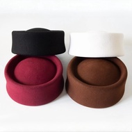 100% WOOL Felt  Beret Paris Hats for Women Winter Hat Woman Hard  Fedora Fascinator Stewardess Cap B