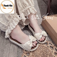 Silk bow sandals with 3-inch high sedge sole in 3 colors_Thanh Van Shoes(D0431)