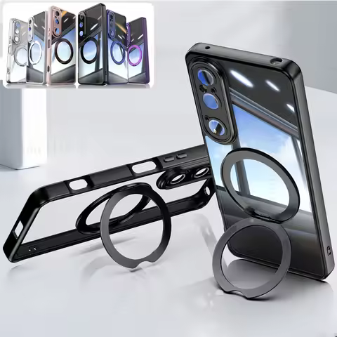360° Magnetic Finger Ring Stand Transparent Case For Sony Xperia 10 VII 1 VI For Magsafe Tough Cover