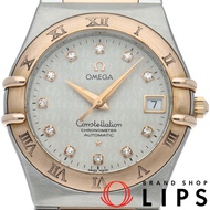 二手歐米茄星座系列男士腕錶，35.5毫米，鑲嵌11顆鑽石，50週年紀念款，星座系列1304.35，18K金，PG/SS錶殼，銀色錶盤，拋光處理，成色極佳。