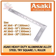 ASAKI HEAVY DUTY STEEL TRY SQUARE RULER / L RULER / 90 DEGREE RULER SIZE : 8”/10”/12”/20”