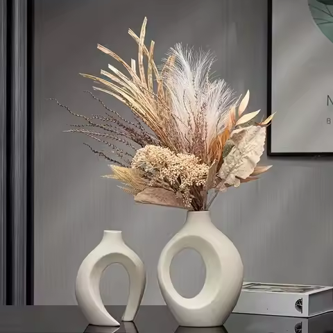 Hollow Nordic Modern Vase Set of 2 for Modern Home Decor, Plastic Imitation Ceramic Hollow Flower Va