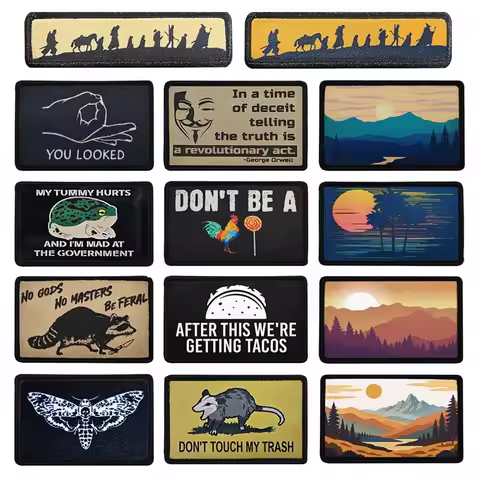 Migrate Journey,Sunrise,Sunset Landscape Patches,Funny Animals Sayings Emblem Fabric Applique,Tactic