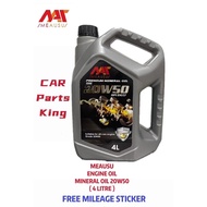 ( MEAUSU ) ENGINE OIL SAE MINERAL 20W50 ( 4LITRE ) ( FREE MILEAGE STICKER )