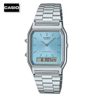 Velashop นาฬิกาข้อมือผู้ชาย ผู้หญิง คาสิโอ 2 ระบบ Casio Vintage Analog Digital Silver Dial สายสแตนเล