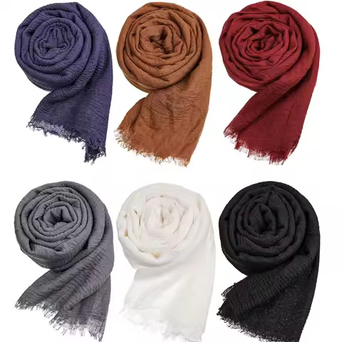 6 Pcs Women Hijab Scarf Shawl Hijabs Cotton Blend Crinkle Scarf Wrap Head Scarf for Seasons Islam Ra