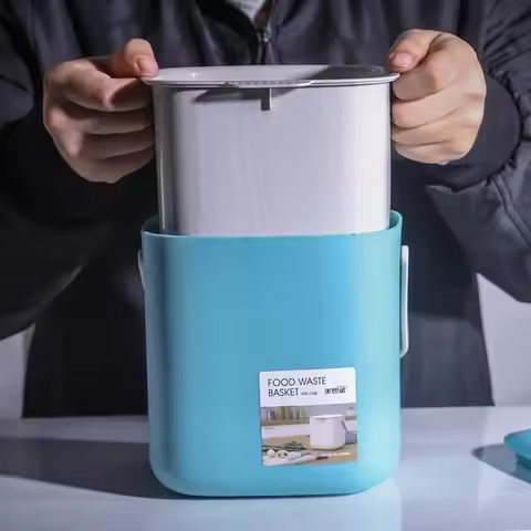 2 Tier Plastic Home Waste Trash Can with Handle Compost Drainer Garbage Bin Rubbish Container Organi