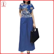 fulaide Lightweight Top Pants Set Women Top Pants Set 2 Pcs Women T-shirt and Pants Set Floral Print