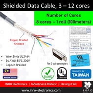 8 cores (1 roll), Shielded (Copper braided) Multi-conductor Data Transmission Cable, for D-sub conne