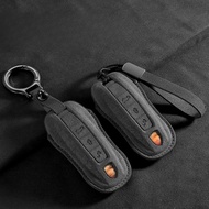 3 Buttons Leather Car Key Case Cover for Porsche Panamera Cayenne 971 911 9YA Macan Boxster Auto Key