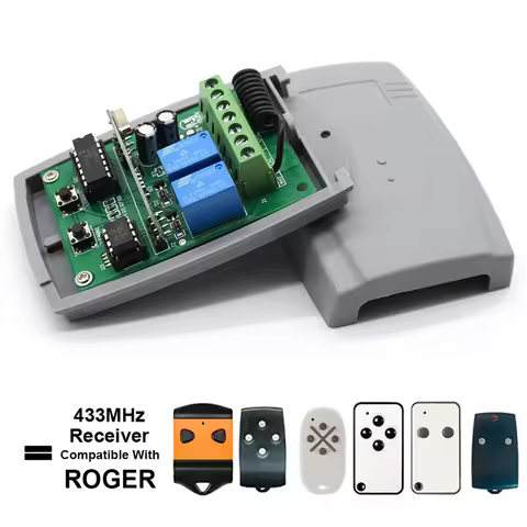 ROGER 433MHz Garage Receiver Relay For Roger E80/TX52R/2, E80/TX54R/2, H80 TX22 M80 TX44R TX12 TX14 
