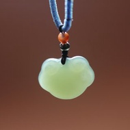 天然和田玉 如意吊墜 平安鎖項鏈 事事如意掛件 送女友小孩禮物