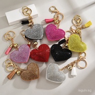 Chanel Style Heart-shaped Rhinestone Leather Keychain Tassel Keychain Pendant Korean Velvet Rhinesto