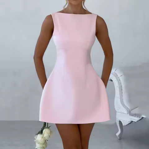 Women's Graduation Dress Y2k Mini Tank Dress Solid Sleeveless Flowy Short Dress Open Back above Knee