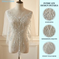 TMZ1 Floral Bead Embroidery Patches, 3D Flowers Silver Sequin Beaded Sequins Lace Patch, Luxury Euro