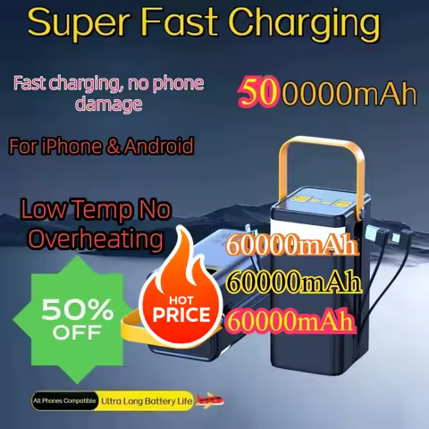 500000mAh Power Bank 60000mAh Charger Large Capacity External Battery Light Outdoor Camping Live Bro