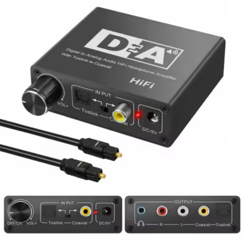 Hifi DAC Amp Digital To Analog Audio Converter R/L RCA 3.5mm Jack Headphone Amplifier Toslink Optica