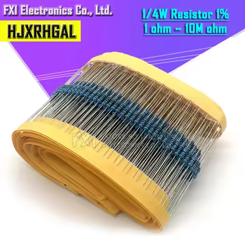 100pcs 1/4W 1R~22M 1% Metal film resistor 100R 220R 1K 1.5K 2.2K 4.7K 10K 22K 47K 100K 100 220 1K5 2