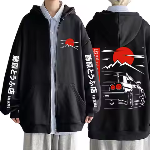 Anime Initial D Drift AE86 Print Zipper Hoodie Takumi Fujiwara Zip Up Jacket Men Women Cartoon Manga