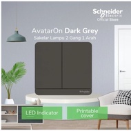 Schneider Electric Avataron Light Switch - 2 Gang 1 Way - Dark Grey
